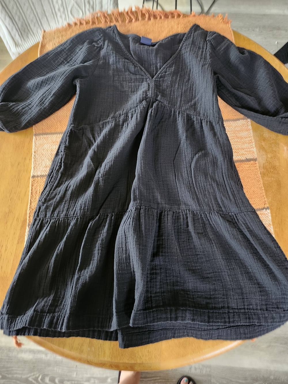 GAP Black Cotton Tiered Mini Dress Women’s XS Petite Boho V Neck 100% Cotton